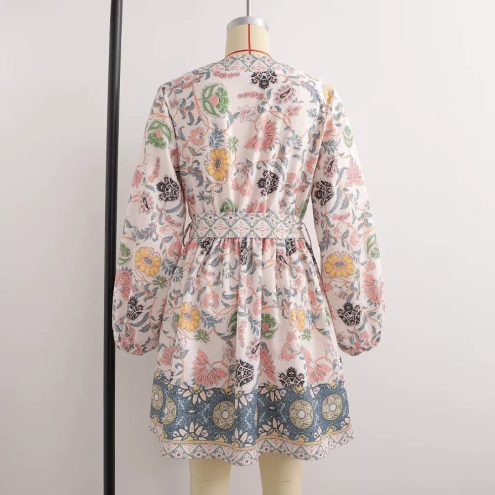 ZARA Womens French Style Long Sleeve Floral Print Collar Dress
